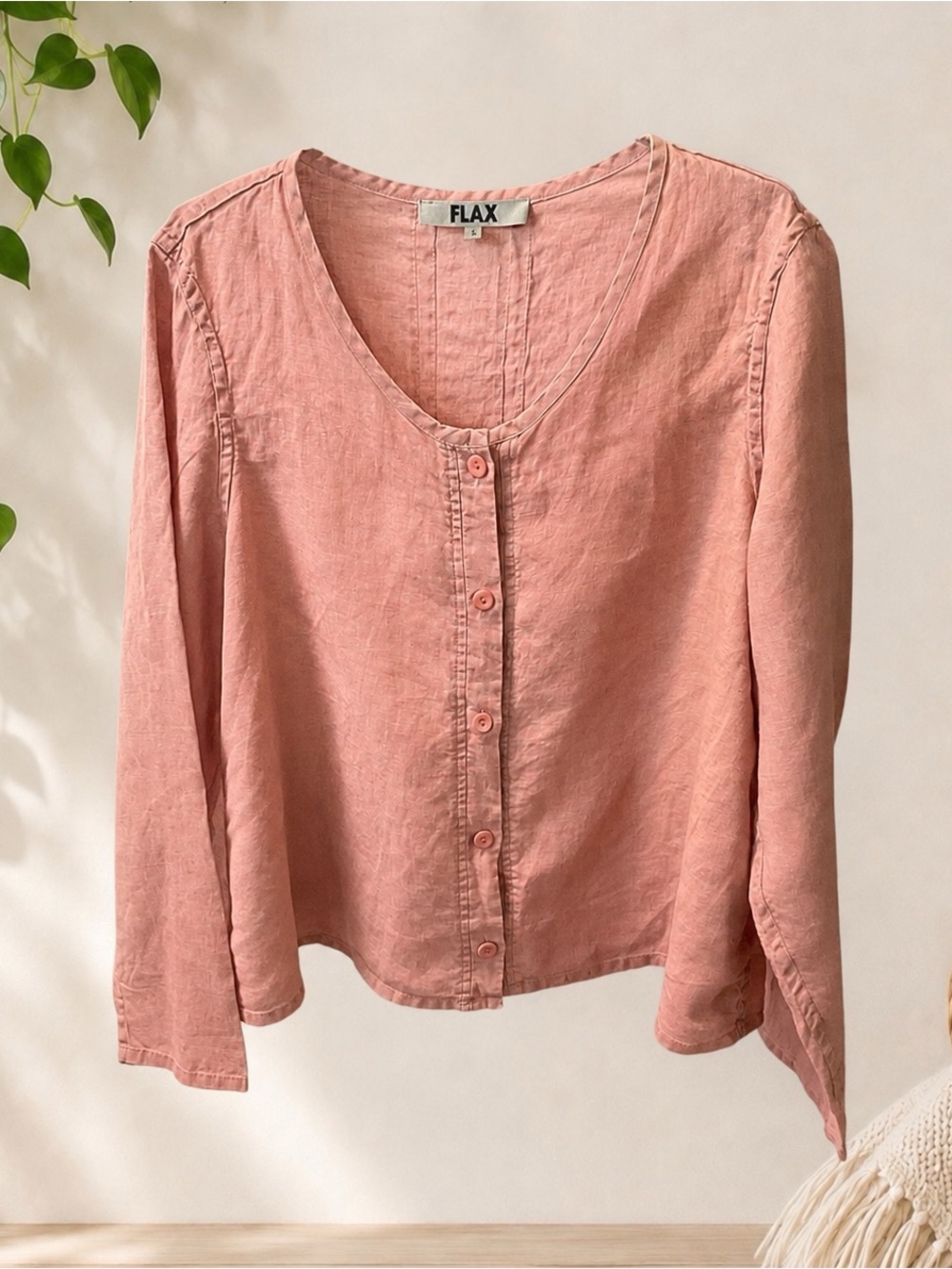 FLAX 100% Linen Salmon Button Front Top – Small – NWOT